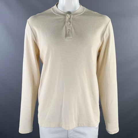 HUGO BOSS Size XL Cream Ribbed Cotton Henley Pullover