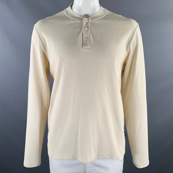 HUGO BOSS Size XL Cream Ribbed Cotton Henley Pullover