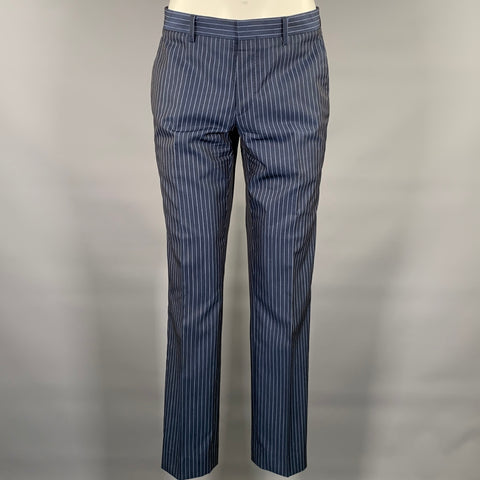 ETRO Size 38 Navy Blue Pinstripe Wool Notch Lapel Suit