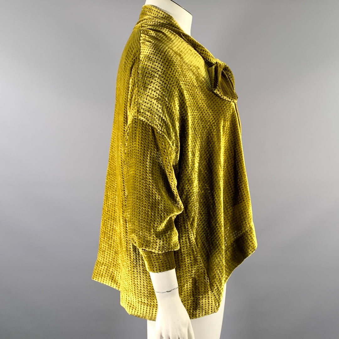 LIBERTINE Size M Gold Chartreuse Silk Blend Houndstooth Tunic Blouse
