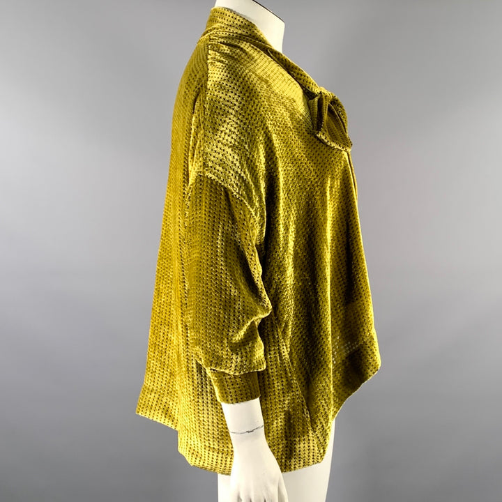 LIBERTINE Size M Gold Chartreuse Silk Blend Houndstooth Tunic Blouse