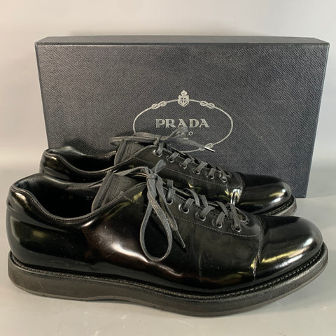 PRADA Size 10 Black 2E2718 Leather Lace Up Shoes