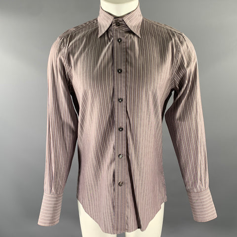 DSQUARED2 Size M Brown Blue Stripe Cotton Pointed Collar Long Sleeve Shirt