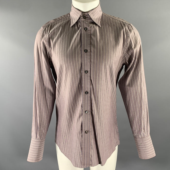 DSQUARED2 Size M Brown Blue Stripe Cotton Pointed Collar Long Sleeve Shirt