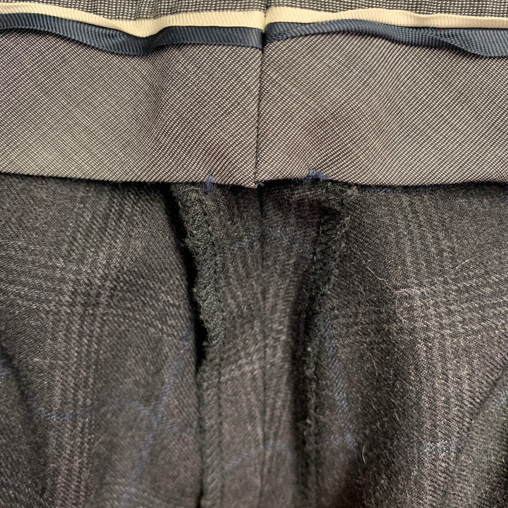 EMPORIO ARMANI Size 42 Grey Navy Plaid Wool Pleated Dress Pants