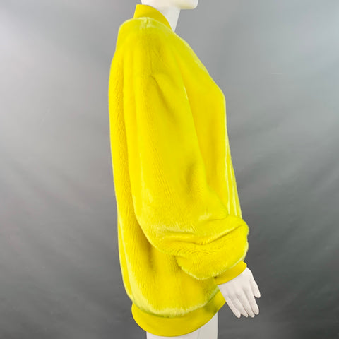 TIBI Size M Yellow Acrylic Textured Faux Fur Zip Up Oversized Bomber Jacket