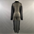 Back view of black sheer mesh tunic shirt with long sleeves and high-low hem.