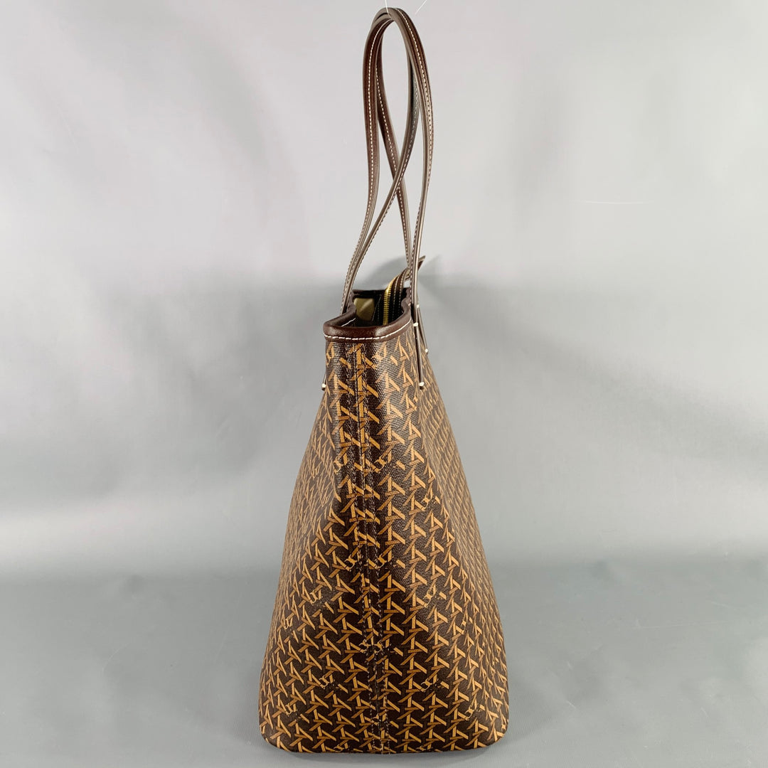 TORY BURCH Ever-Ready Brown Tan Monogram Coated Canvas Leather Tote Handbag
