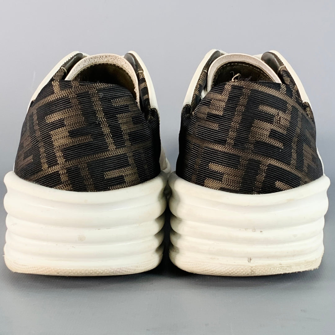FENDI ZUCCA Size 11 Zucca White Brown Canvas Monogram Low Top Sneakers
