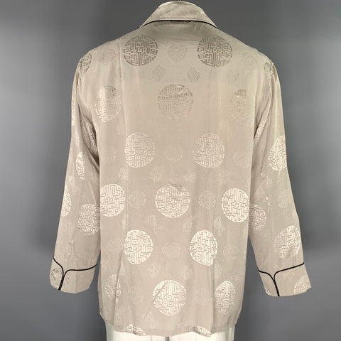 SHANGHAI TANG Size L Grey White Jacquard Silk Pajama Jacket