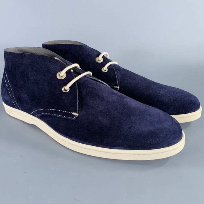SALVATORE FERRAGAMO Size 9.5 Navy Suede Chukka Boots