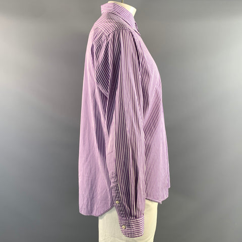 RALPH LAUREN Size XL Purple White Stripe Cotton Long Sleeve Shirt