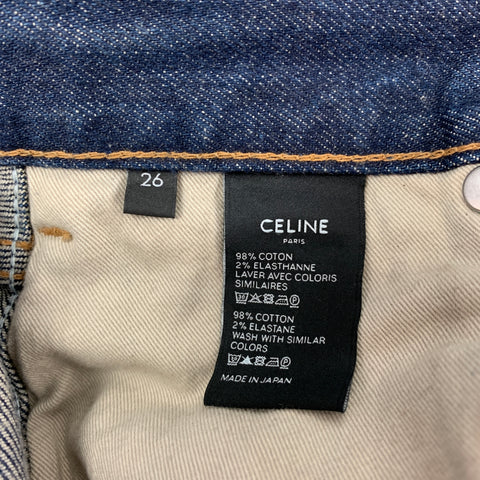 CELINE Size 26 Dark Blue Cotton Slim Patch Jeans