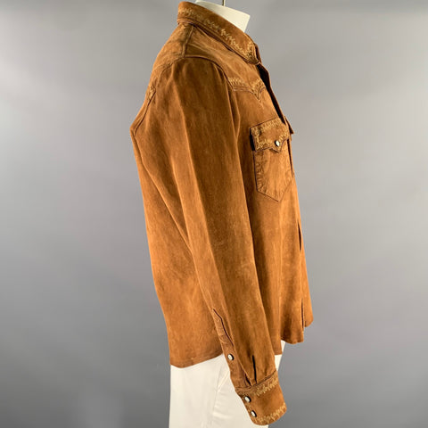 RRL by RALPH LAUREN Size XL Brown Embroidered Suede Western Jacket