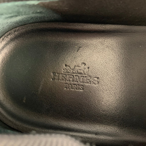 HERMES Size 11 Green Black Nylon Slip On Sneakers