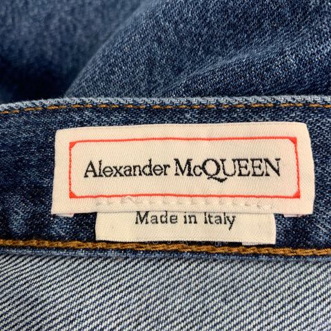 ALEXANDER MCQUEEN Jean en denim à braguette boutonnée et surpiqûres contrastantes indigo Taille 36