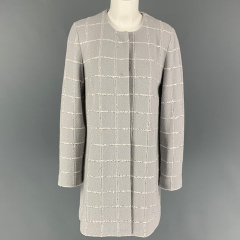 AMINA RUBINACCI Size 10 Light Gray Wool Blend Knitted Collarless Coat