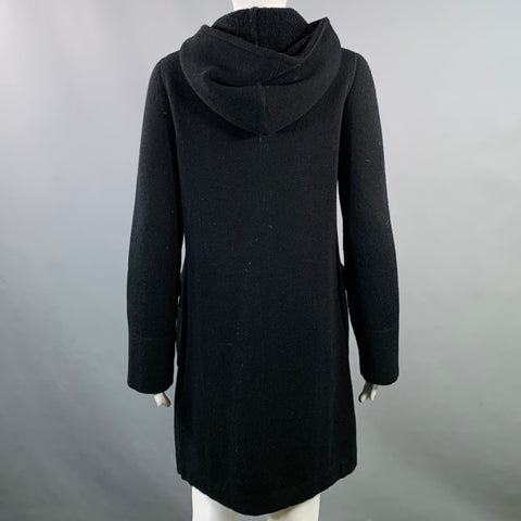 BRUNO MANETTI Size 4 Black Wool Cashmere Blend Knit Hooded Toggle Closure Coat