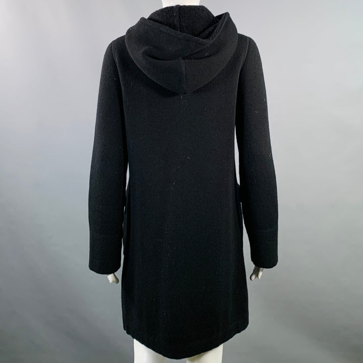 BRUNO MANETTI Size 4 Black Wool Cashmere Blend Knit Hooded Toggle Closure Coat