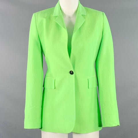 MSGM Size 0 Neon Green Textured Viscose Notch Lapel Single Button Jacket Blazer