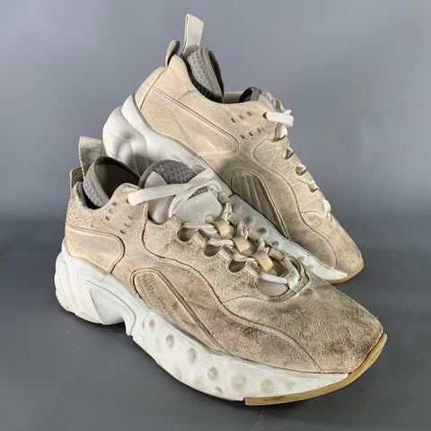ACNE STUDIOS Size 10 White Cream Distressed Suede Lace Sneakers