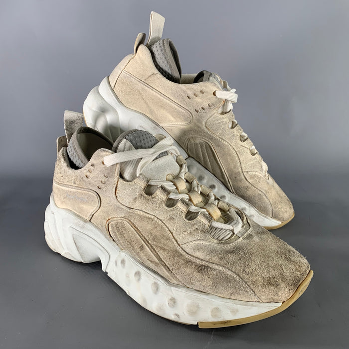ACNE STUDIOS Size 10 White Cream Distressed Suede Lace Sneakers