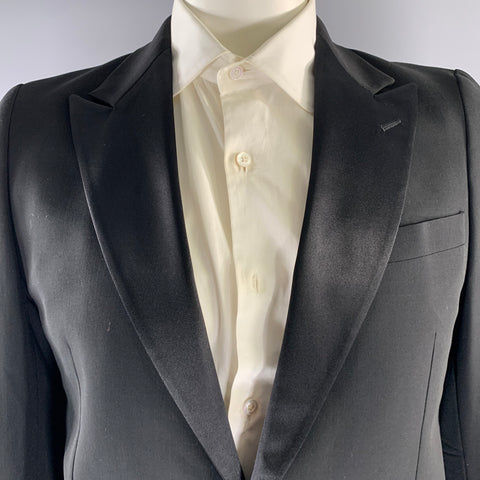 EMPORIO ARMANI Size 44 Black Wool Peak Lapel Sport Coat