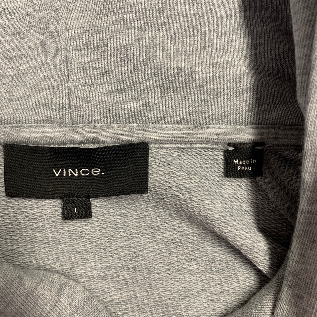 VINCE Size L Heather Grey Cotton Jersey Hooded Sweatshirt