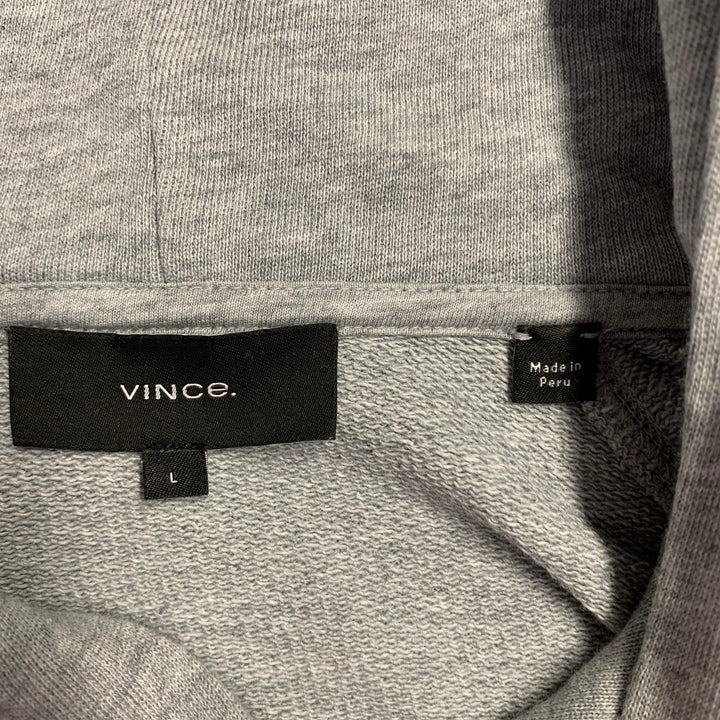 VINCE Size L Heather Grey Cotton Jersey Hooded Sweatshirt