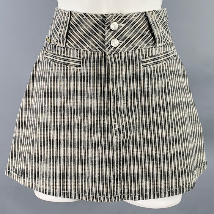 DIESEL Size 25 Black Grey Cotton Stripe Zip Fly Mini Skirt