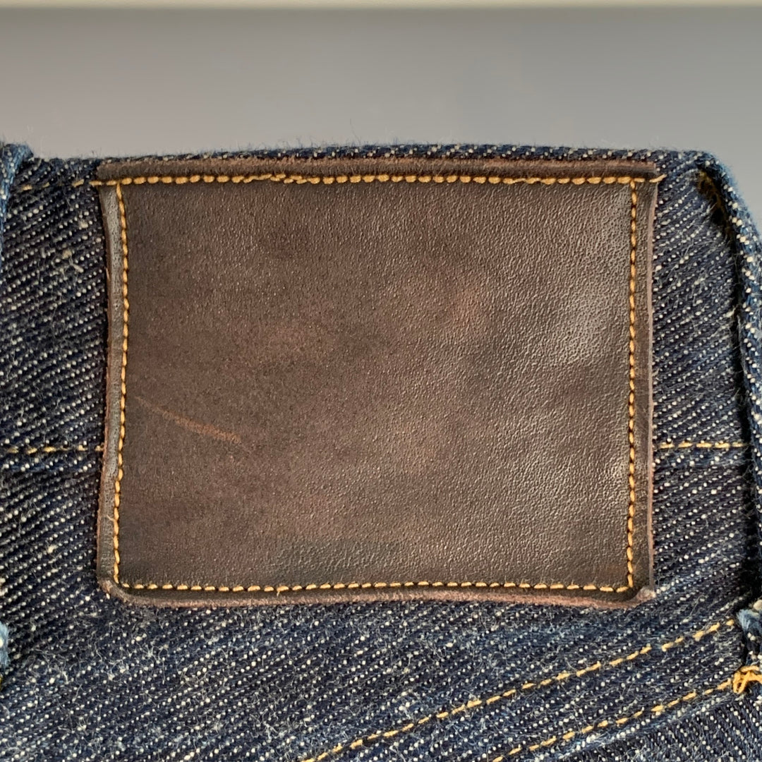 TAIGA TAKAHASHI Size 28 Indigo Blue Twill Cotton Denim Selvedge High Waisted Button Fly Jeans
