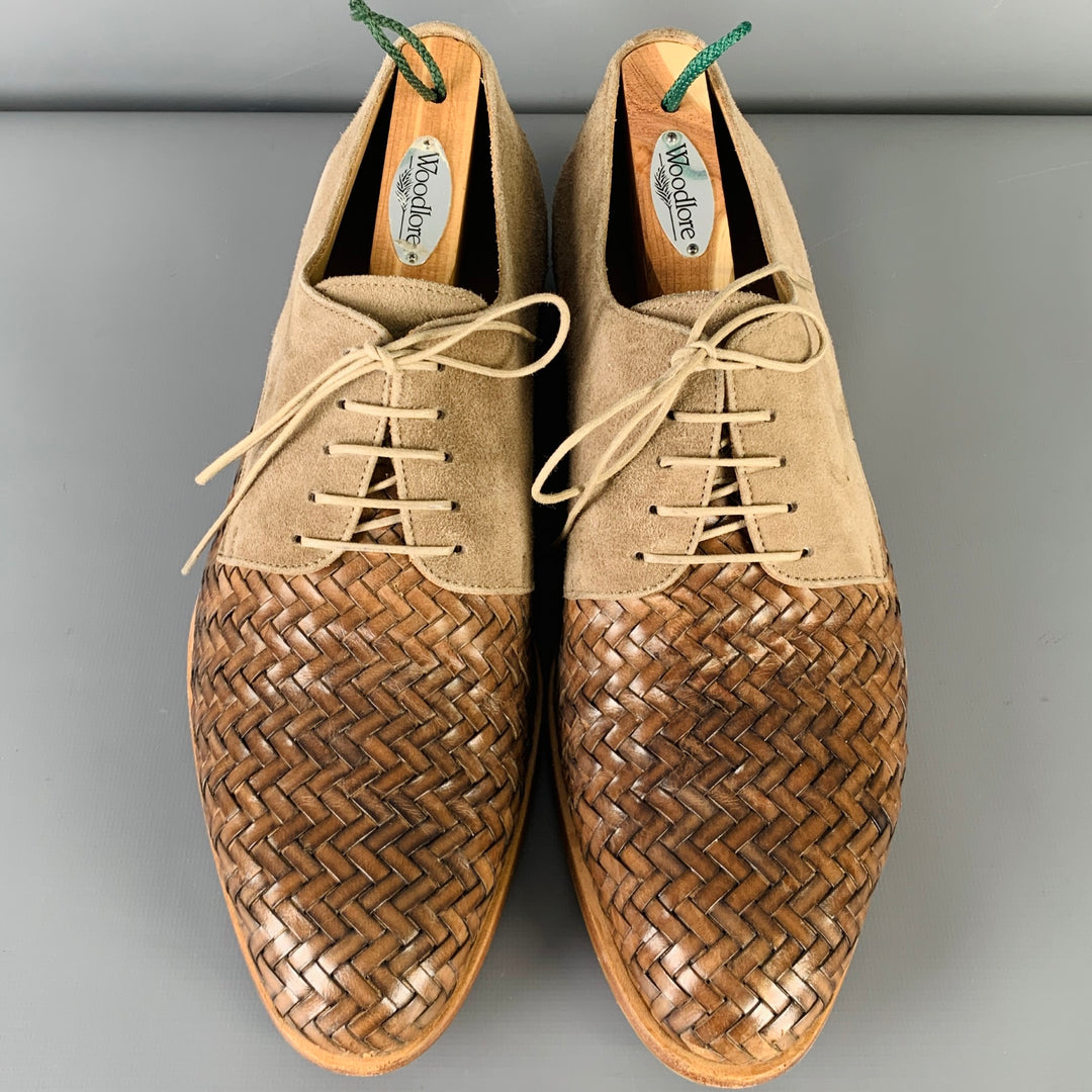 GIORGIO ARMANI Size 9 Brown Taupe Woven Leather Lace Up Shoes