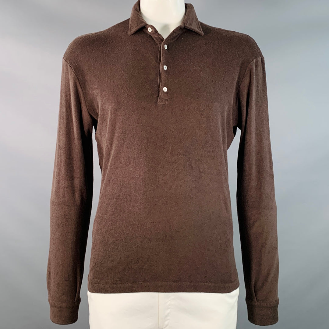 SUITSUPPLY Size XL Brown Cotton Terry Long Sleeve Half Placket Polo