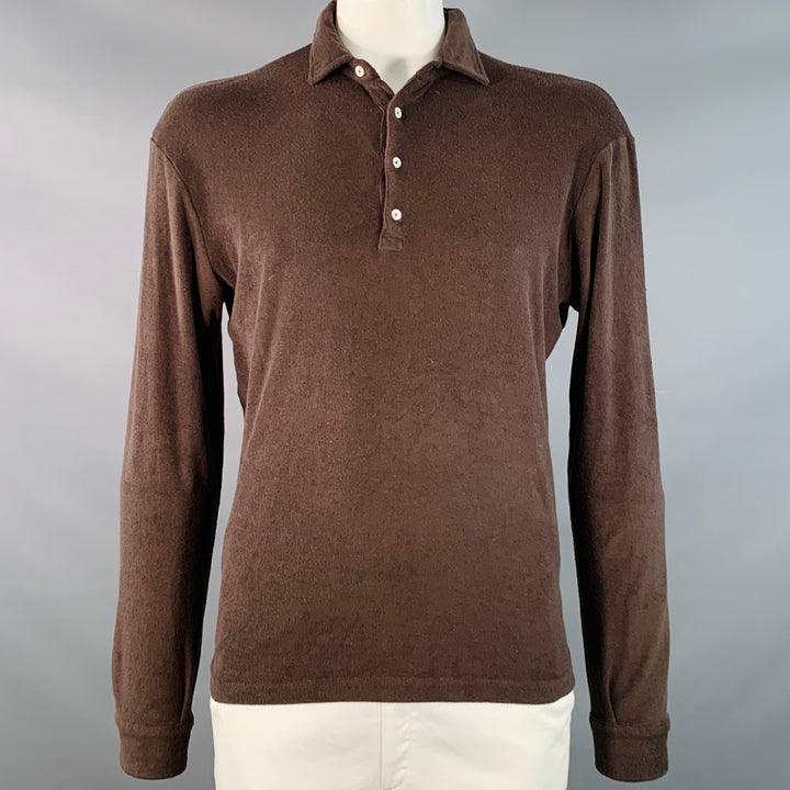 SUITSUPPLY Size XL Brown Cotton Terry Long Sleeve Half Placket Polo