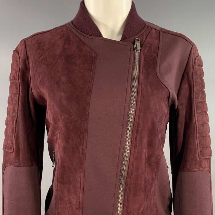 THEORY Size M Burgundy Viscose Blend Lambskin Zip Up Jacket