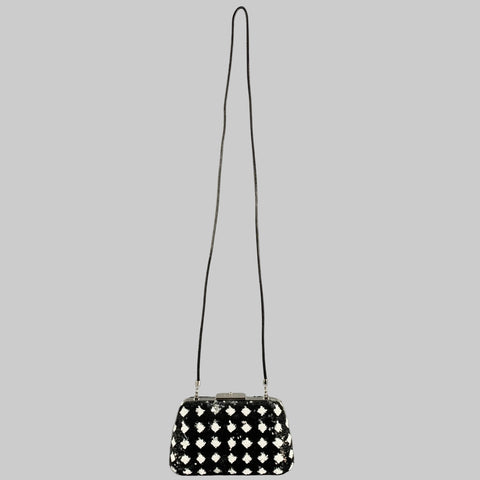 BALENCIAGA Black White Sequined Evening Handbag