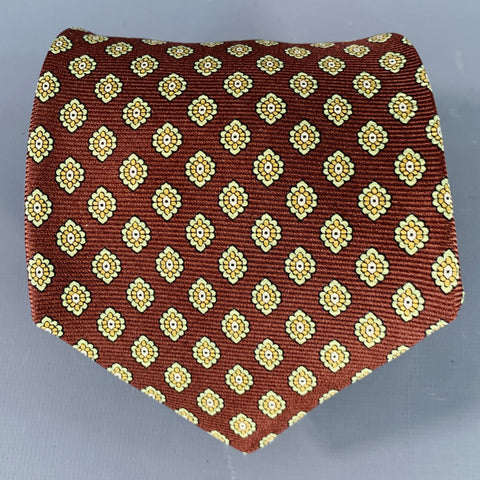 KITON Brown Yellow Abstract Floral Silk Tie