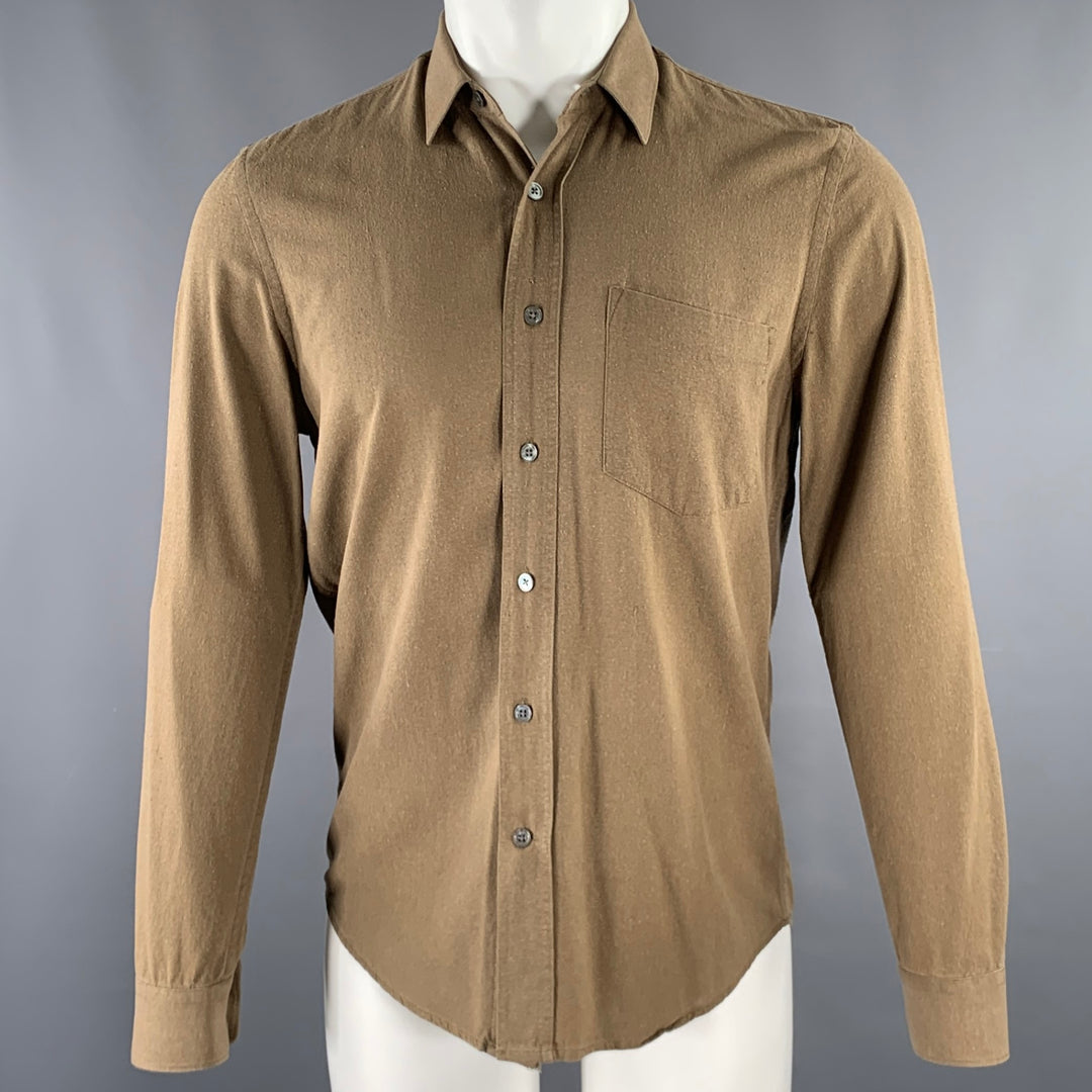 OUR LEGACY Size M Khaki Silk One Pocket Long Sleeve Shirt