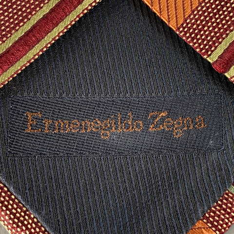 ERMENEGILDO ZEGNA Brown Copper Diagonal Stripe Silk Cotton Tie