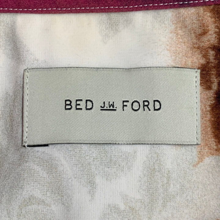 BED J.W. FORD Size M Ivory Magenta Print Polyester One Pocket Long Sleeve Shirt