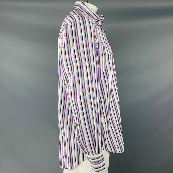 ETRO Taille L Chemise à manches longues boutonnée en coton à rayures violettes et blanches