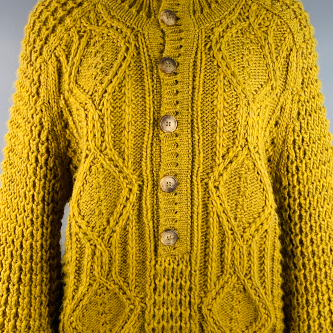 THE GREAT Size M Yellow Mustard Acrylic Blend Knit Half Placket Sweater