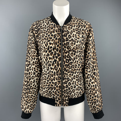 EQUIPMENT Size XS Black & Tan Leopard Silk Bomber Jacket
