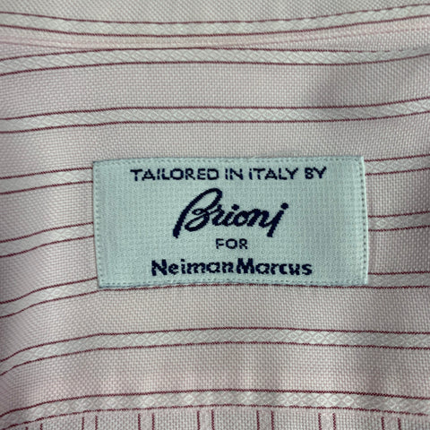 BRIONI Size L Pink Stripe Cotton Button Up Long Sleeve Shirt