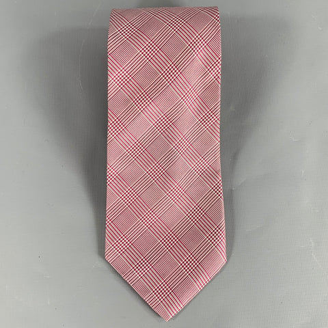 SAKS FIFTH AVENUE Pink White Glenplaid Silk Tie