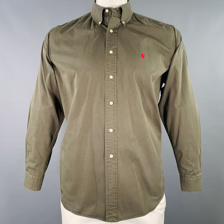 RALPH LAUREN Size L Blake Green Olive Cotton Button Down Long Sleeve Shirt