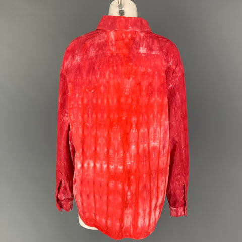 COTTON CITIZEN Talla L Camisa con botones de teñido anudado de algodón rojo y blanco