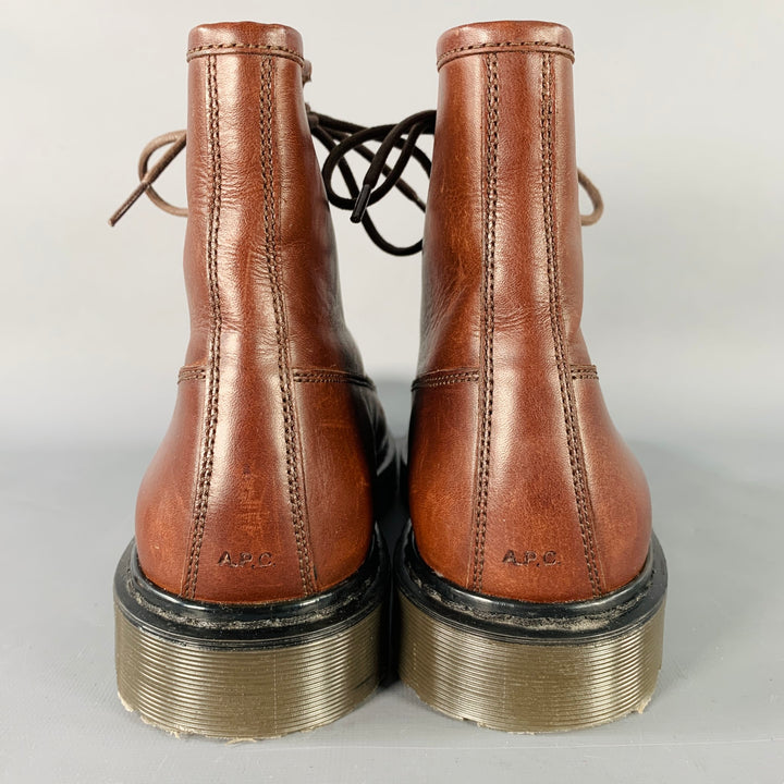 A.P.C. Size 11 Brown Leather Lace-Up Rubber Sole Ankle Boots