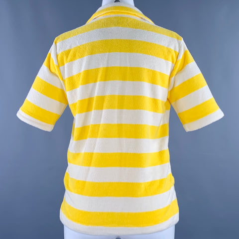 TROVATA Taille S Jaune Blanc Coton Rayé Manches Courtes Haut Décontracté