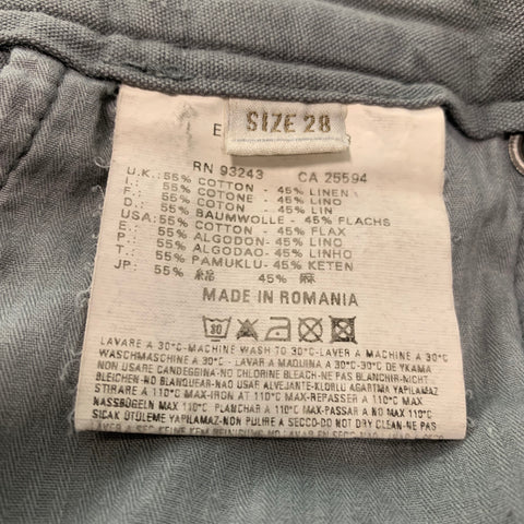 DIESEL Taille 28 Pantalon décontracté en coton et lin gris avec braguette boutonnée